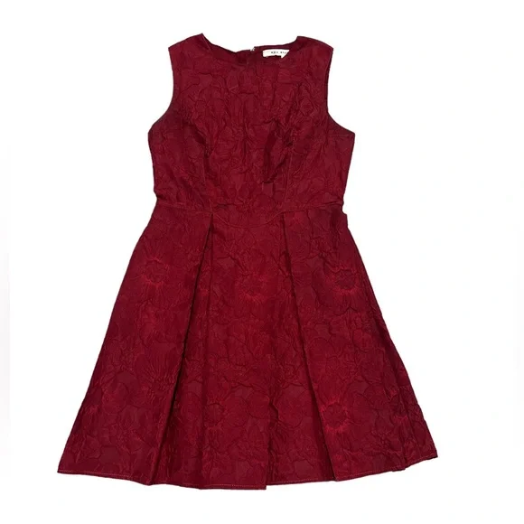 Max Studio Womens Burgundy Floral Lace Sleeveless Fit & Flare Box Pleat Dress Max Studio Womens Burgundy Floral Lace Sleeveless Fit & Flare Box Pleat Dress